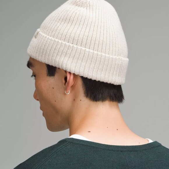 Unisex Close-Fit Wool-Blend Ribbed Knit Beanie - White - Picture 4 of 6